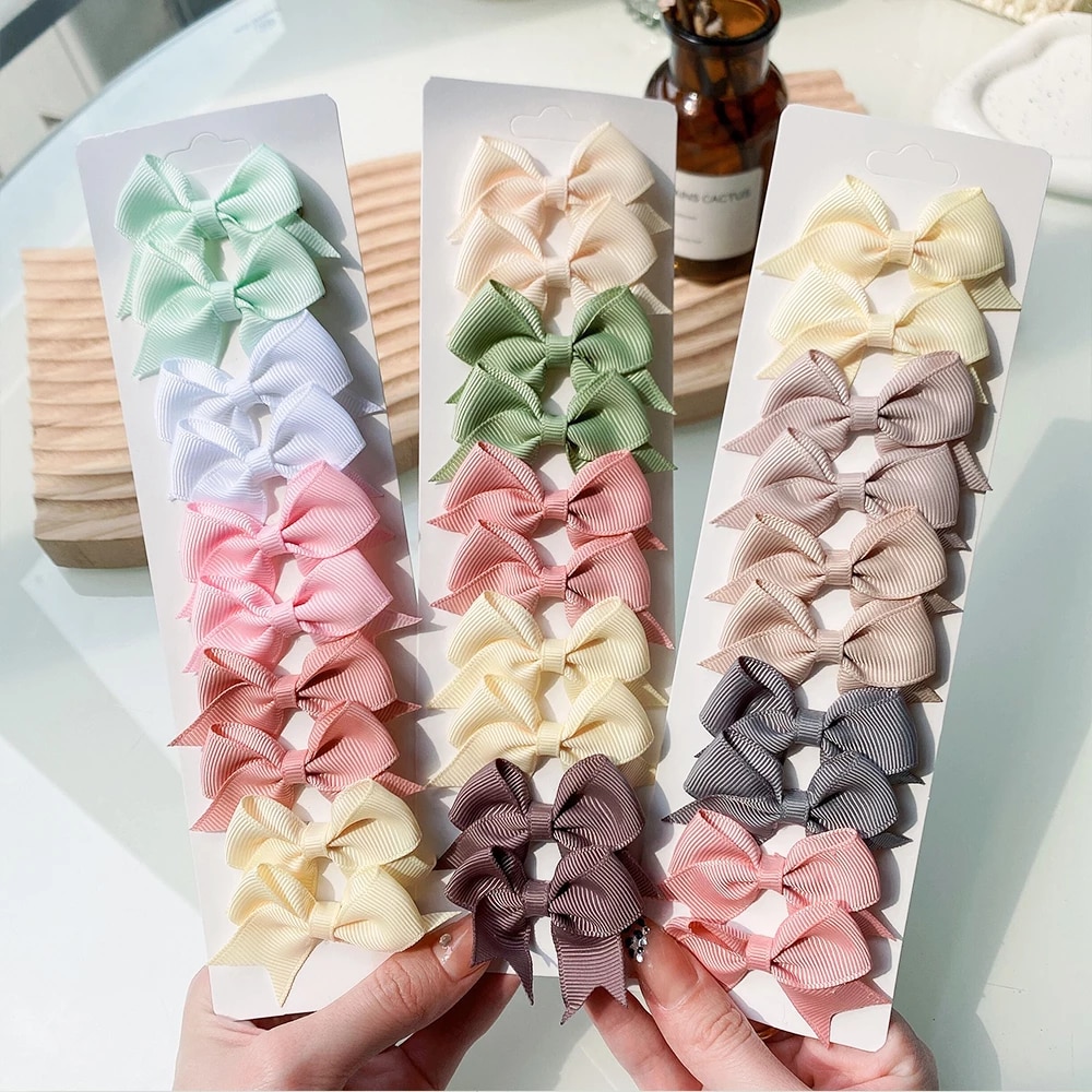 10Pcs/Set New Cute Solid Ribbon Bowknot Hair Clips