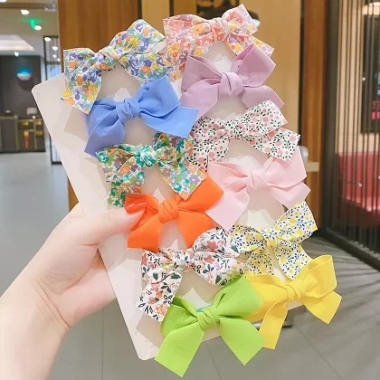 2021 Korean Ins Bow Hairpin Floral Cloth Hair Accessories Girls Kid Hairclips 2Pcs/Pair