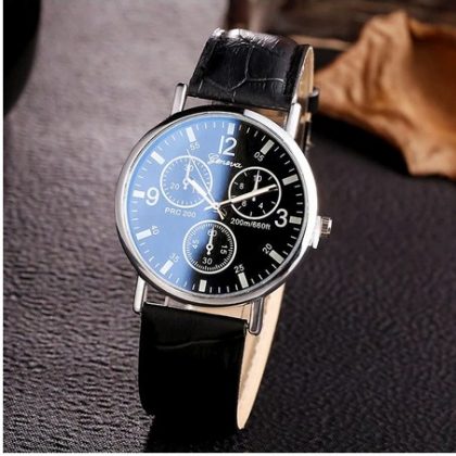 Men’s Fashion Sports Three-Eye Blue Light Glass Belt Watch Unisex Couple’s Quartz Watch