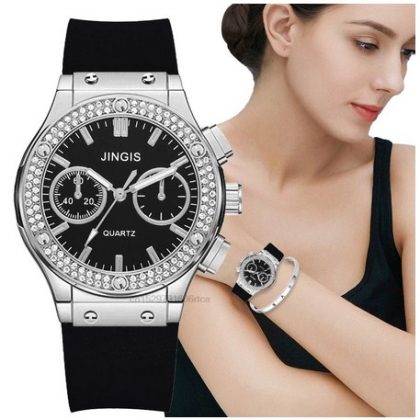 Quartz Watch Fashion Fashion All-Match Men’s and Women’s Same Diamond Silicone Watch